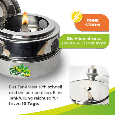 BioGreen Paraffin-Gewächshausheizung Warmax Antifrost aus Edelstahl Features 3