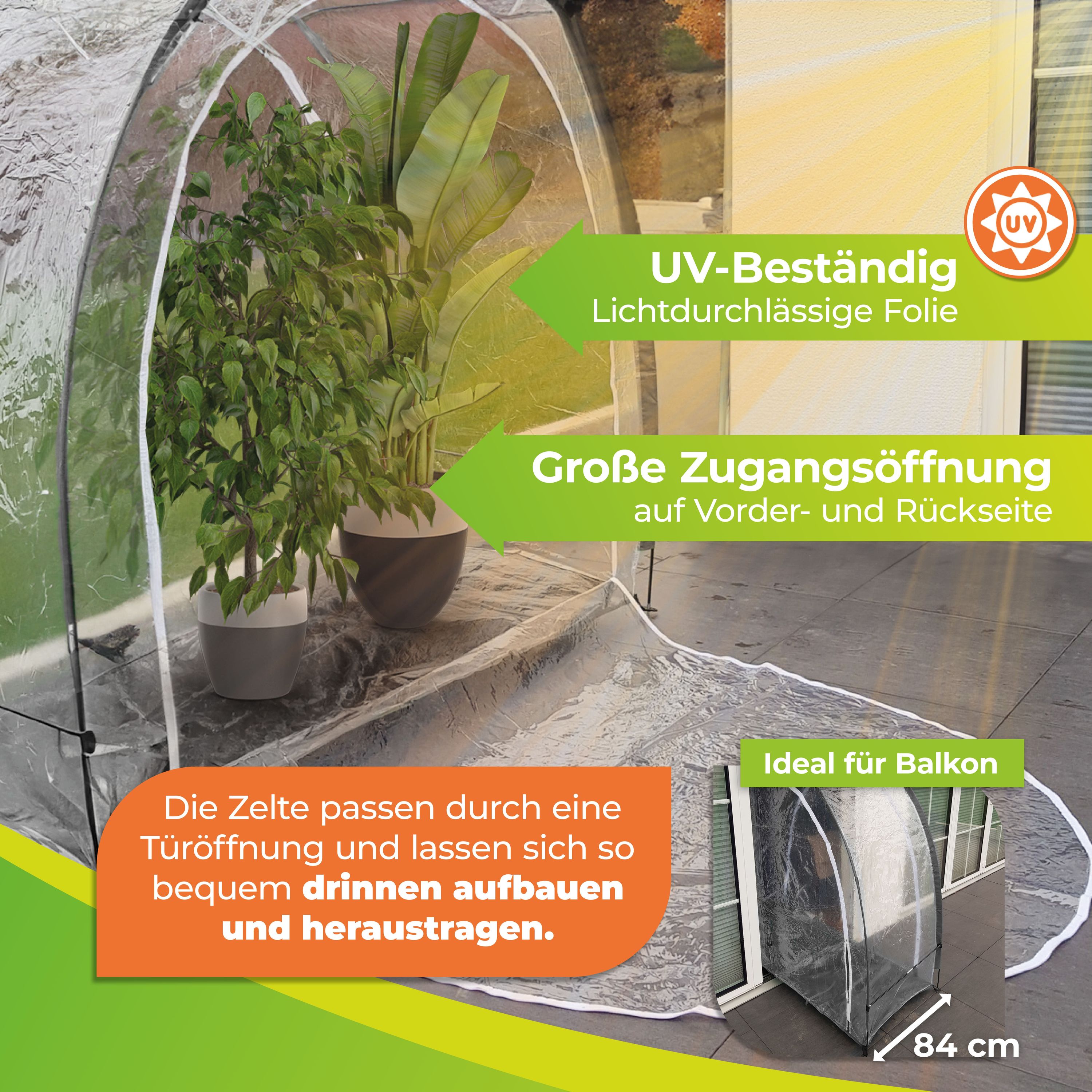 Das Überwinterungszelt Arctic 100 von Bio Green aus UV-resistenter Folie und mit 2 großen Türöffnungen