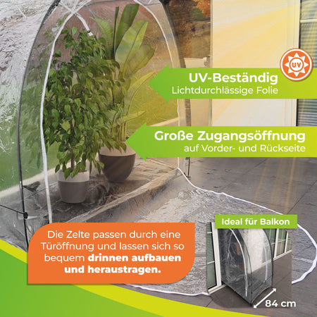 Das Überwinterungszelt Arctic 100 von Bio Green aus UV-resistenter Folie und mit 2 großen Türöffnungen