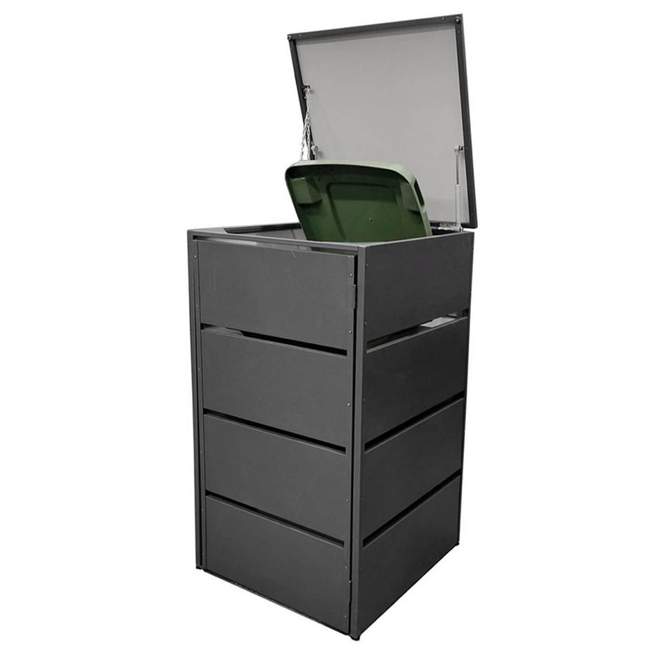 Mülltonnenbox 1er aus Metall, Hochwertig & Rostfrei, Anthrazit, Grifflos 120 - 240 L