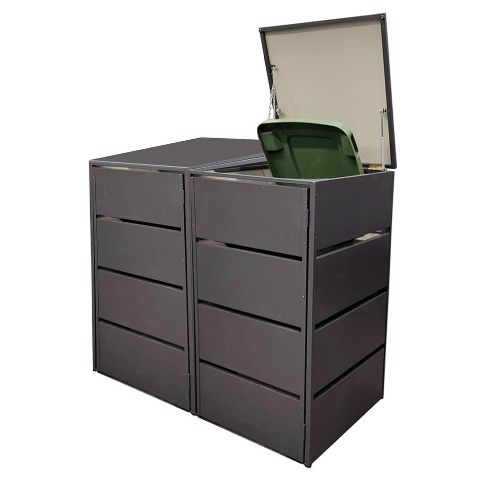 Mülltonnenbox 2er aus Metall, Hochwertig & Rostfrei, Anthrazit, Grifflos 120 - 240 L