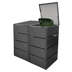 Mülltonnenbox 2er aus Metall, Hochwertig & Rostfrei, Anthrazit, Grifflos 120 - 240 L