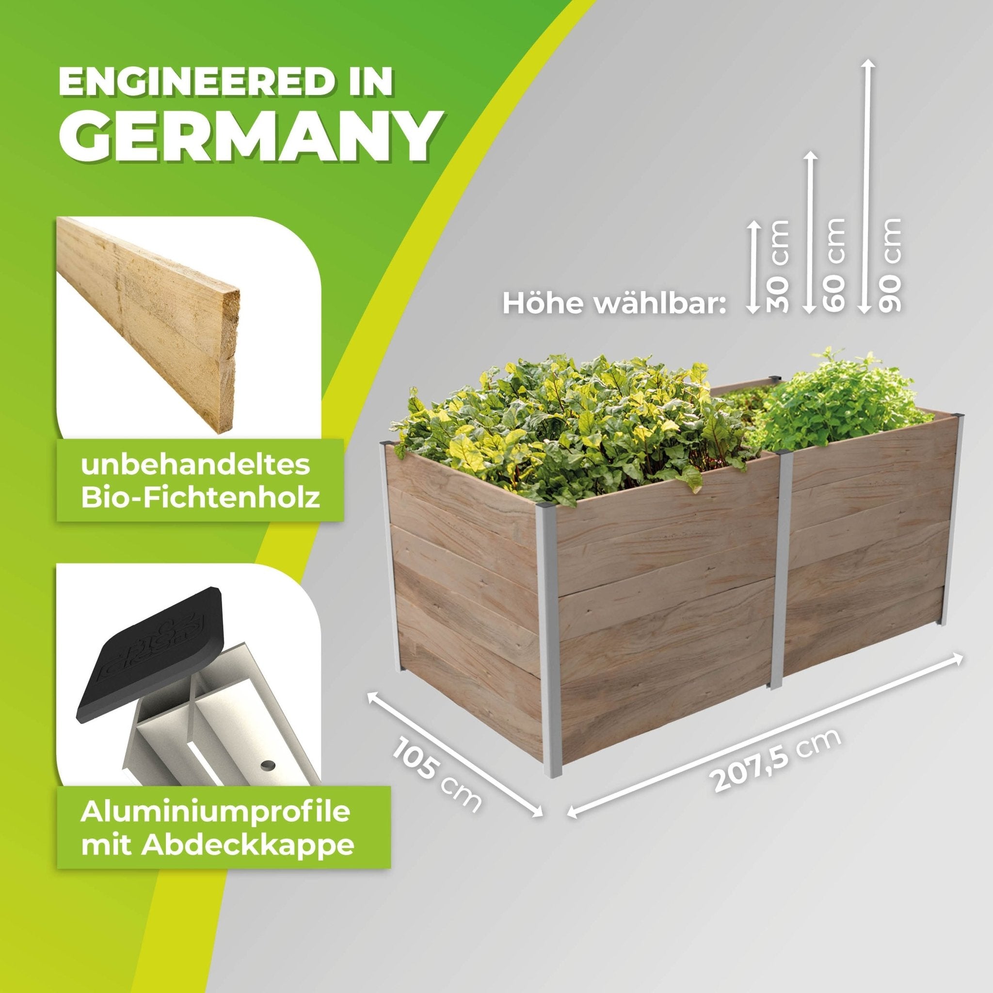 2m² Hochbeet ErnteMAXX in Rechteckform erhältlich in 3 Höhen - BioGreen GmbH