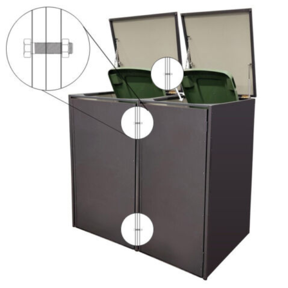 Mülltonnenbox NERO 3er aus Metall, Hochwertig & Rostfrei, Anthrazit, Grifflos 120 - 240 L
