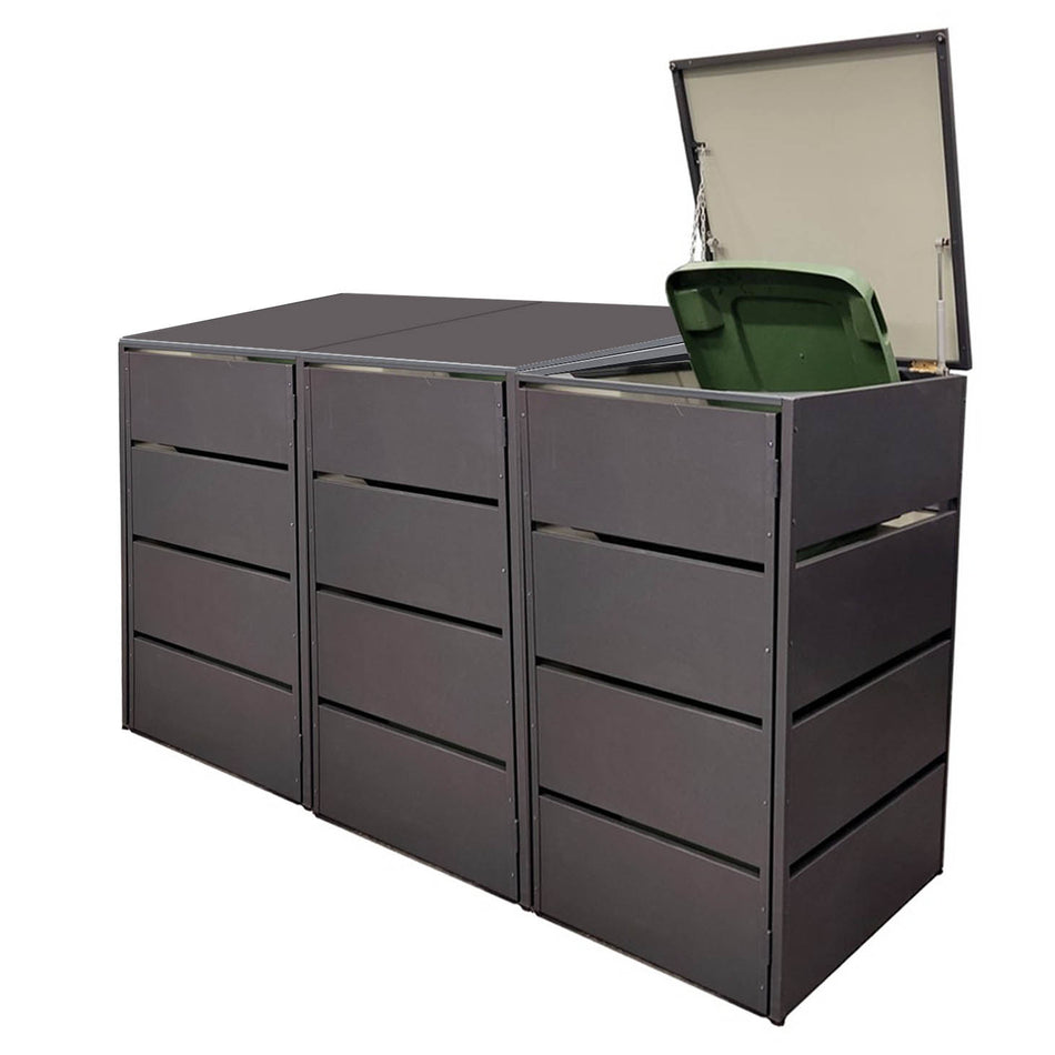 Mülltonnenbox 3er aus Metall, Hochwertig & Rostfrei, Anthrazit, Grifflos 120 - 240 L