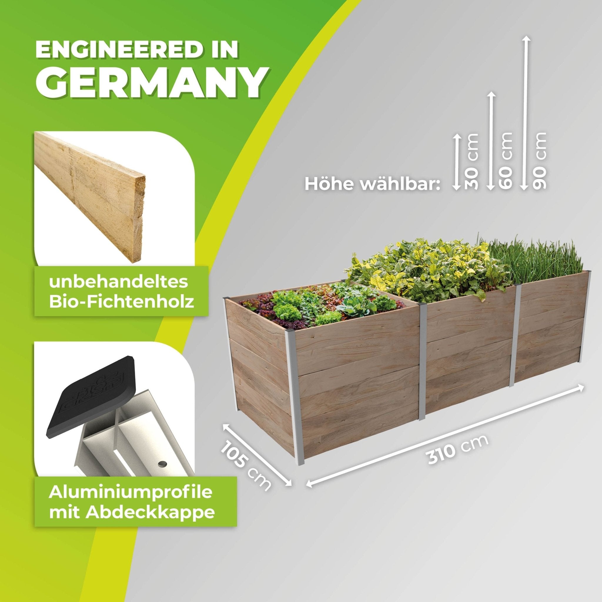 3m² Hochbeet ErnteMAXX in Rechteckform erhältlich in 3 Höhen - BioGreen GmbH