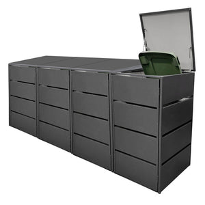 Mülltonnenbox 4er aus Metall, Hochwertig & Rostfrei, Anthrazit, Grifflos 120 - 240 L