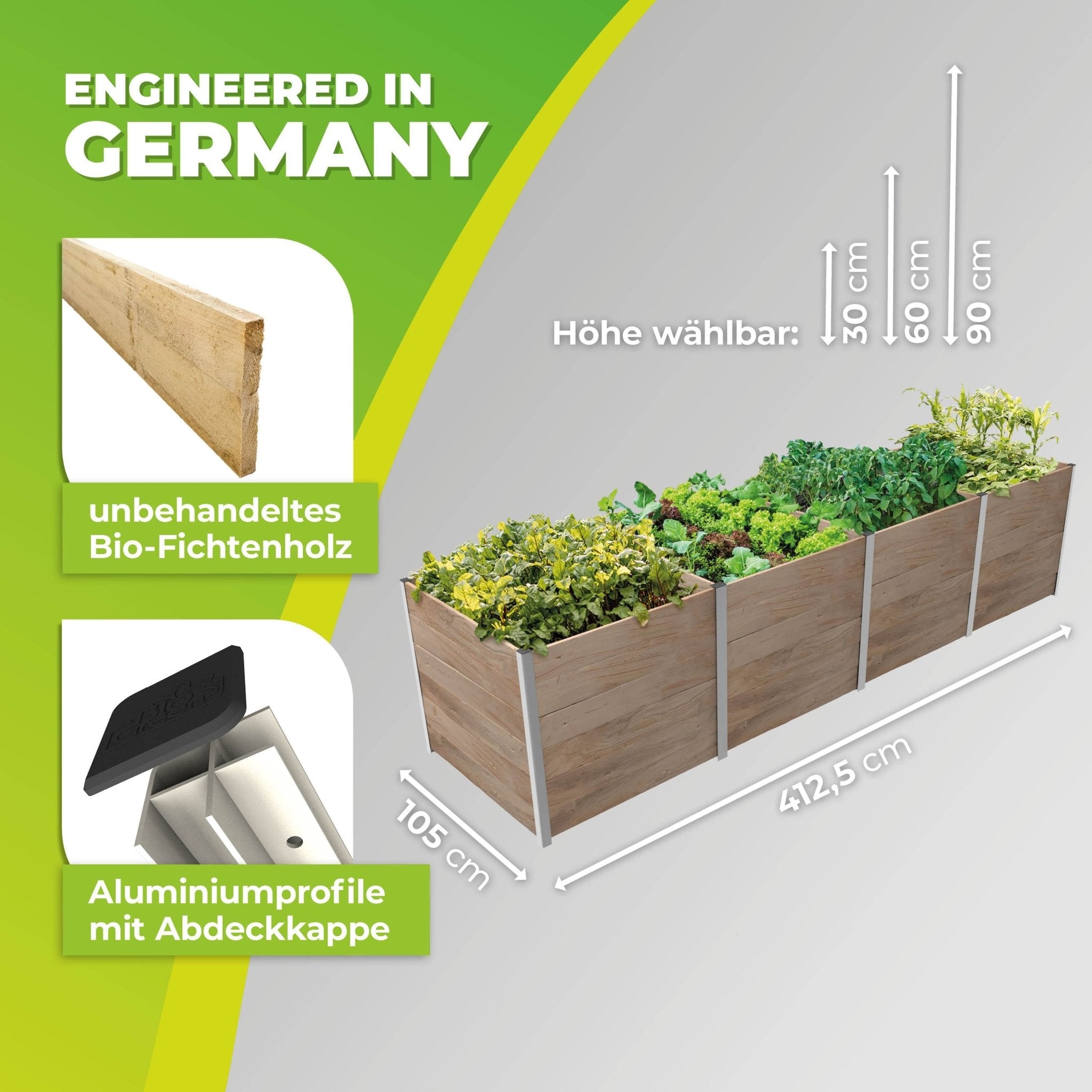 4m² Hochbeet ErnteMAXX in Rechteckform erhältlich in 3 Höhen - BioGreen GmbH