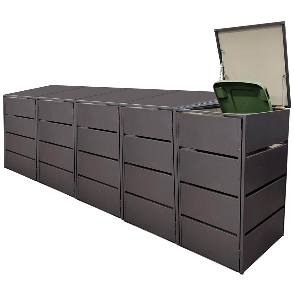 Mülltonnenbox 5er aus Metall, Hochwertig & Rostfrei, Anthrazit, Grifflos 120 - 240 L