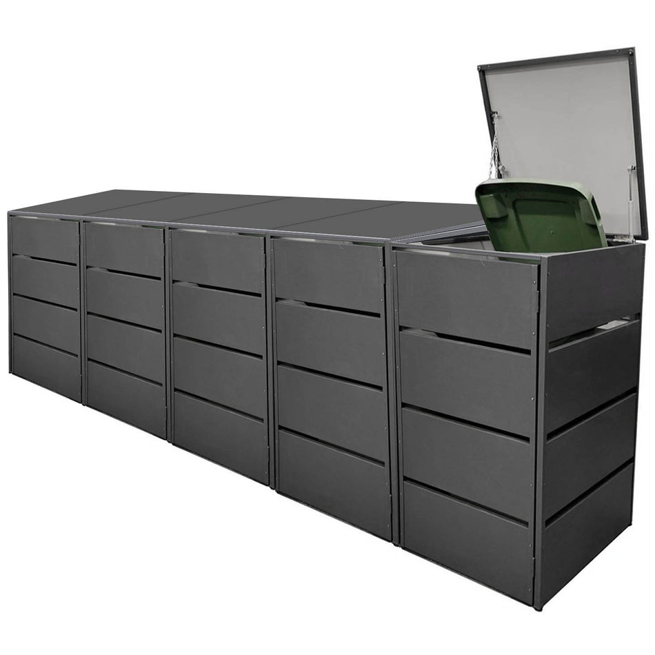 Mülltonnenbox 5er aus Metall, Hochwertig & Rostfrei, Anthrazit, Grifflos 120 - 240 L