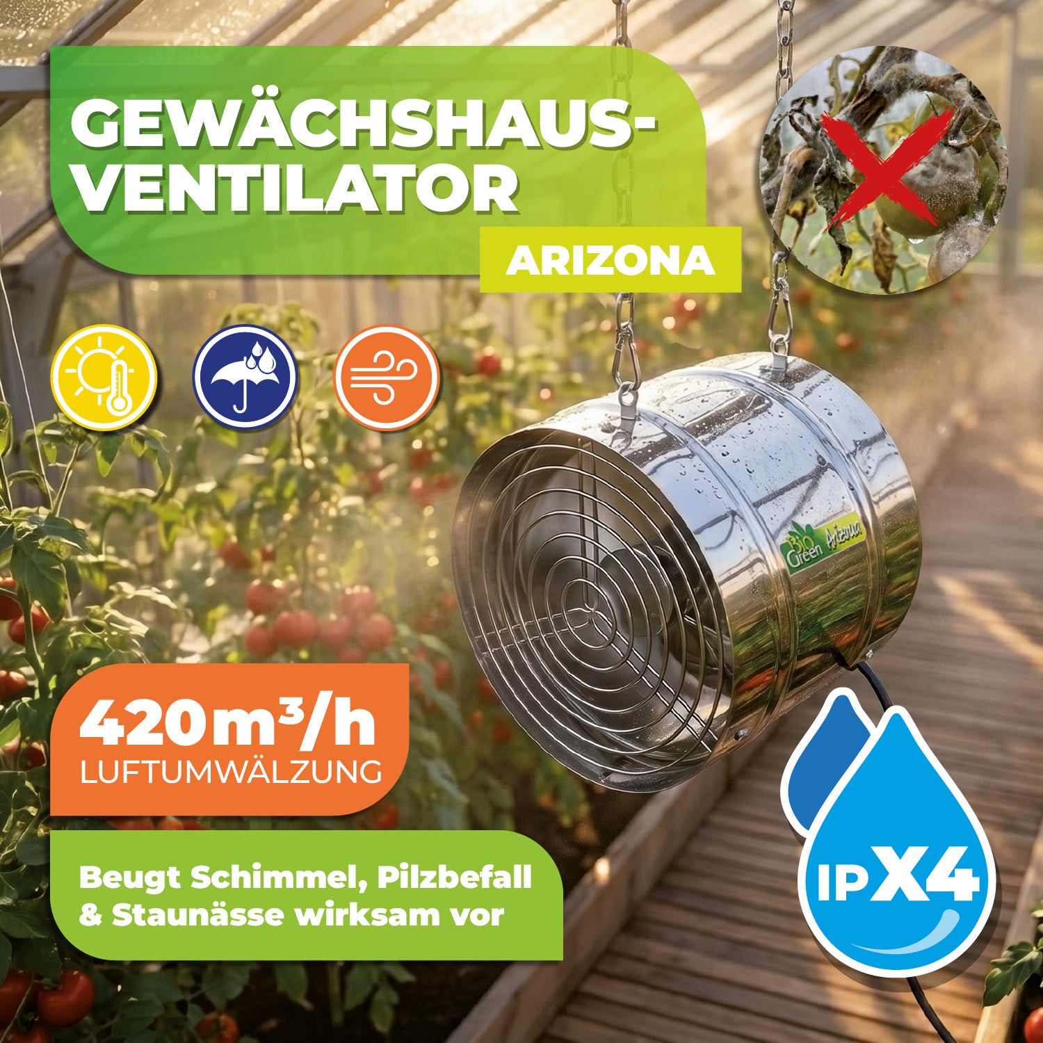 Arizona Ventilator inkl. Energiesparschlauch, 460 m³/h, 230 V