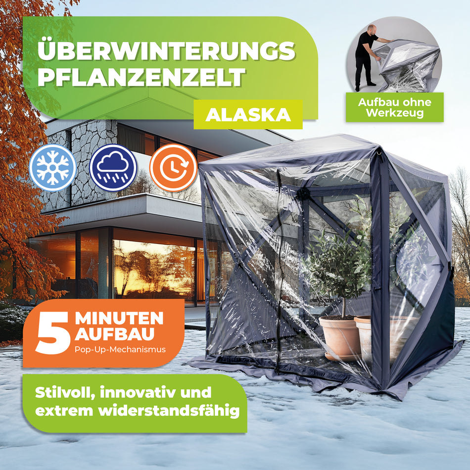 PREMIUM Überwinterungszelt ALASKA mit Isolierboden, Gewächshausheizung und Digital-Thermostat