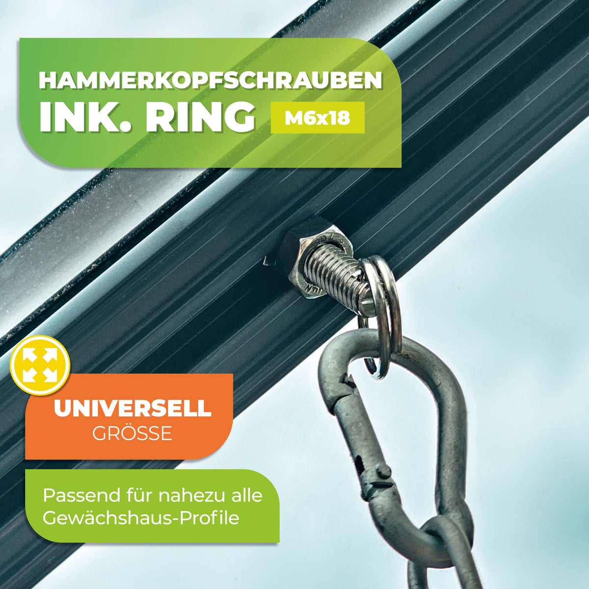 Bio Green Hammerkopfschraube mit Mutter und Ring-Öse - M6x18 universell einsetzbar