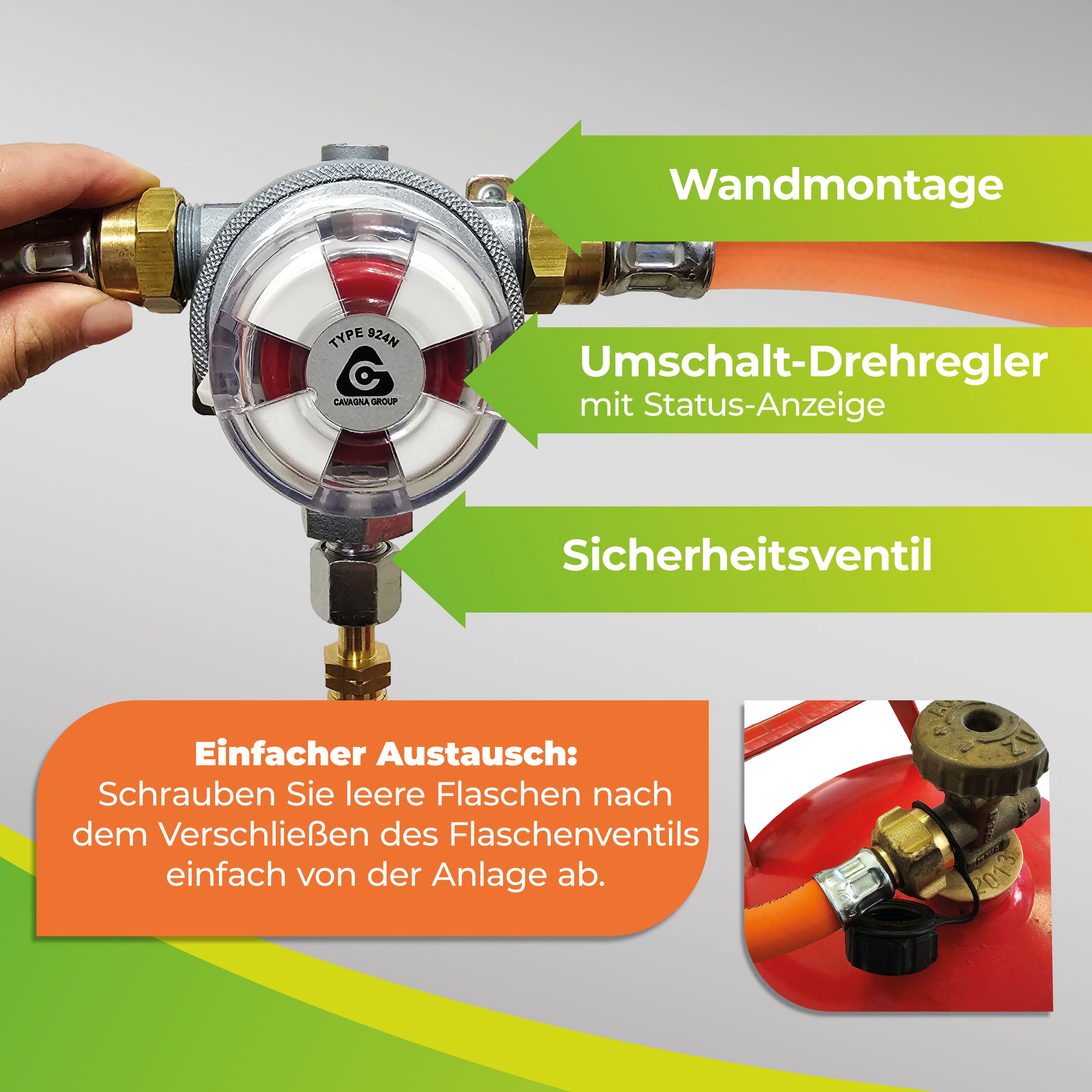 BioGreen Zwei-Flaschen-Anlage Multimatic für Gasflaschen Details