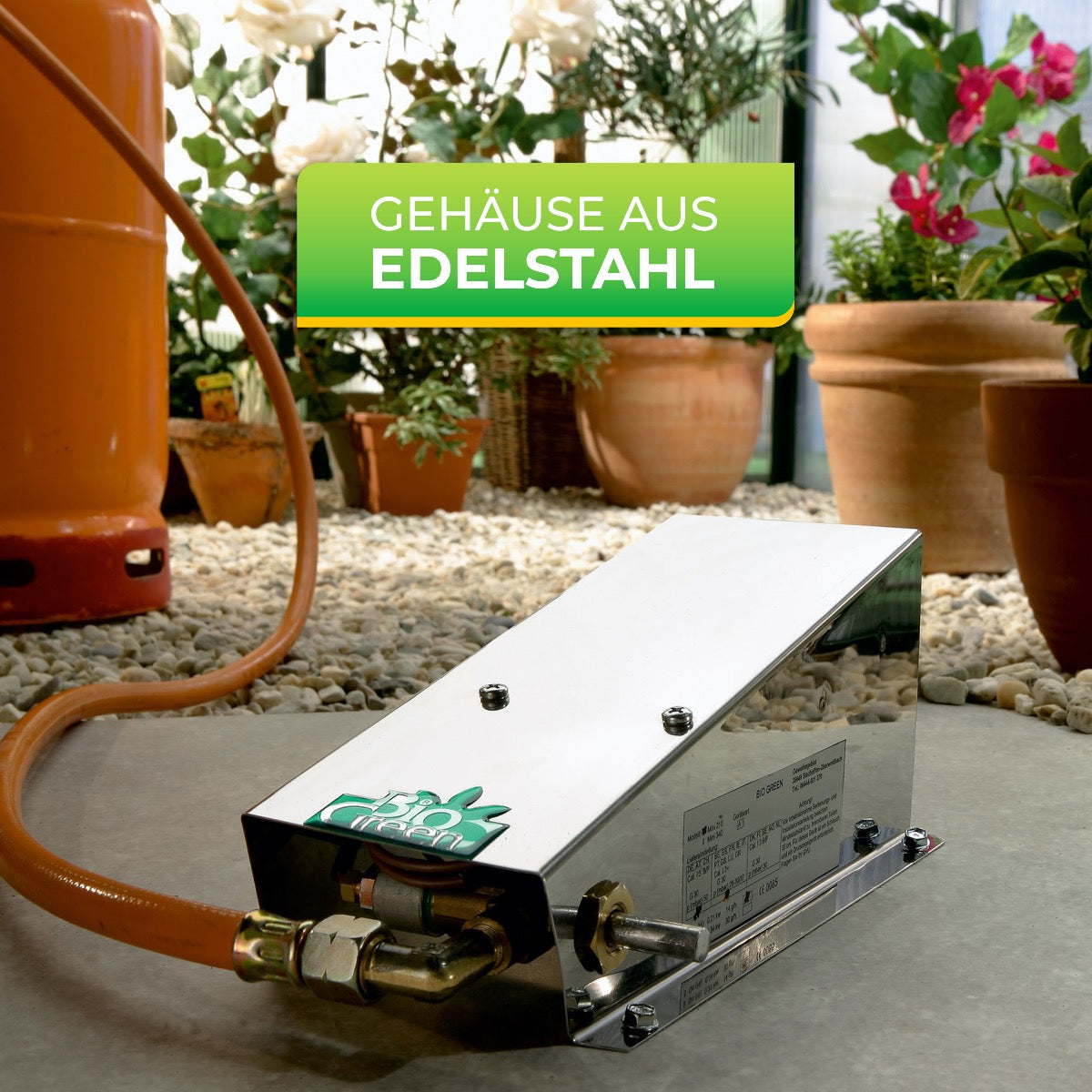 Bio Green Gas-Gewächshausheizung MI 80 aus Edelstahl