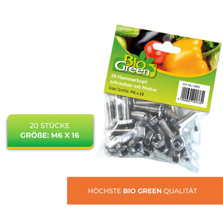 Bio Green Hammerkopfschraube mit Mutter für Gewächshaus - M6x18 - Verpackung