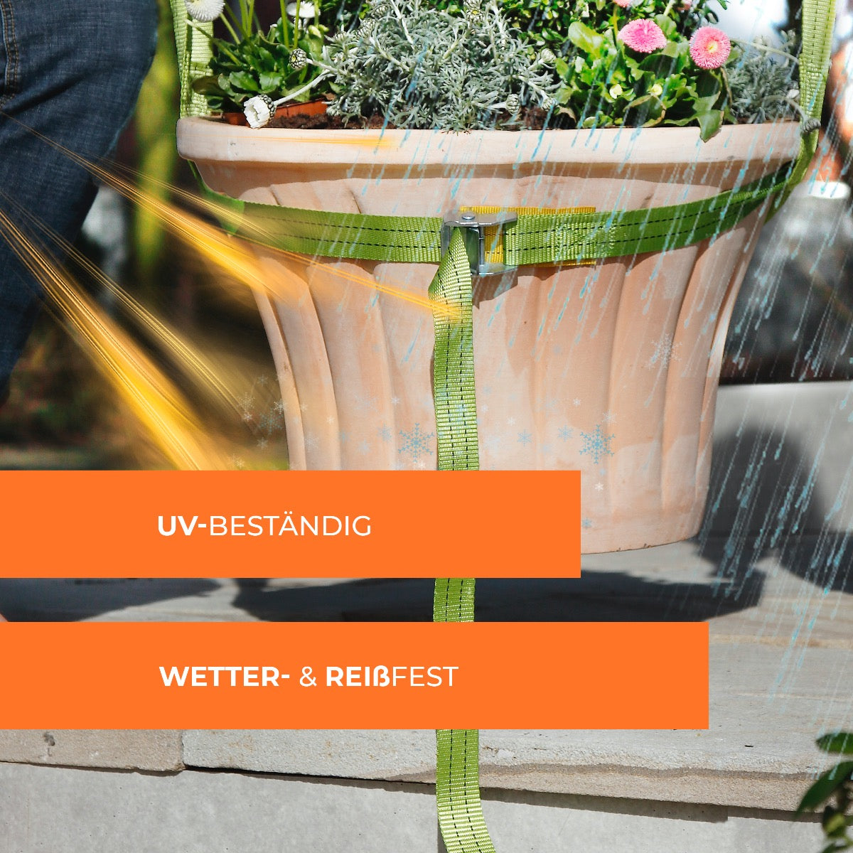 UV-beständiger, wetterfester und reißfester Tragegurt für Kübelpflanzen von Bio Green