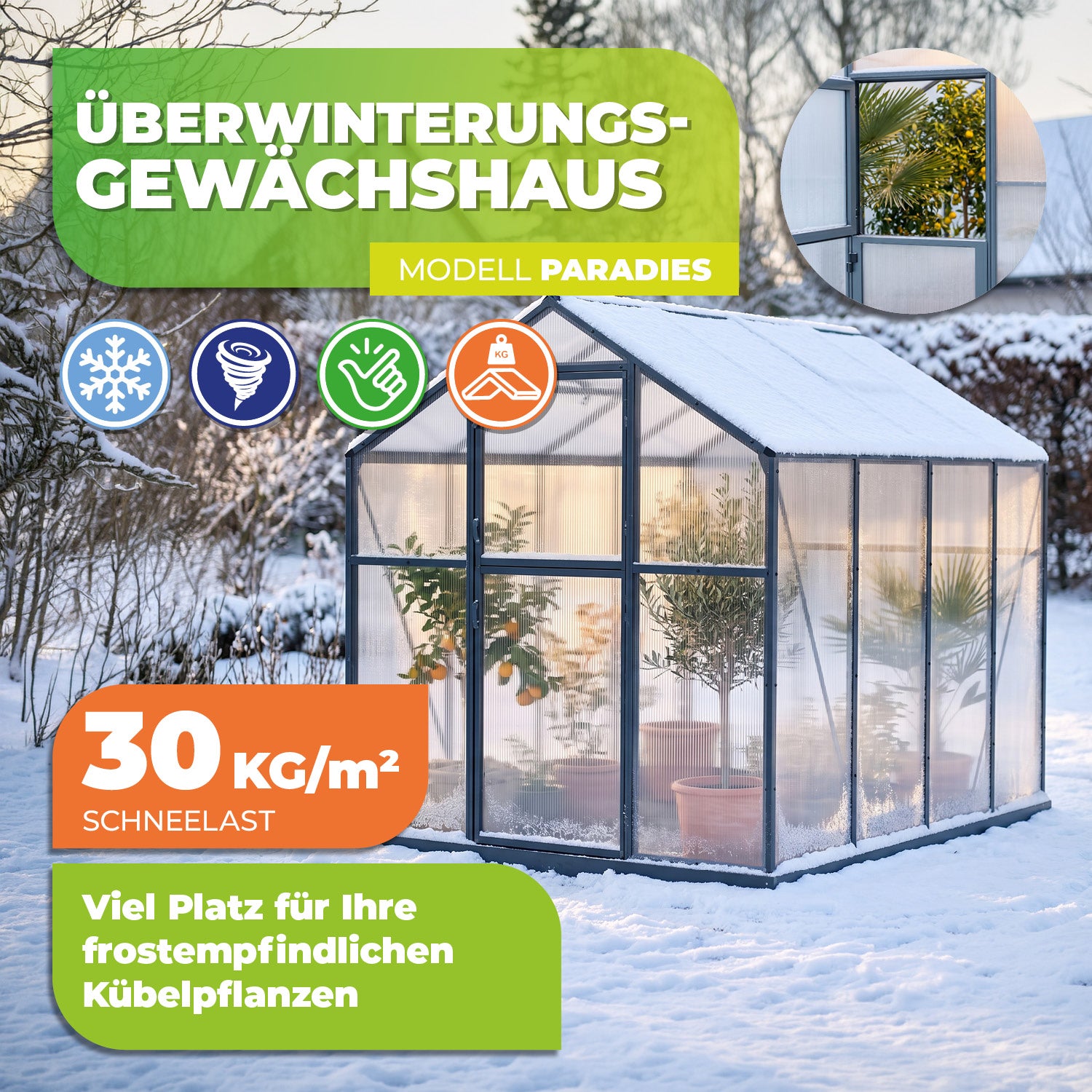 Serre « Paradis » avec structure en aluminium disponible en 3 tailles