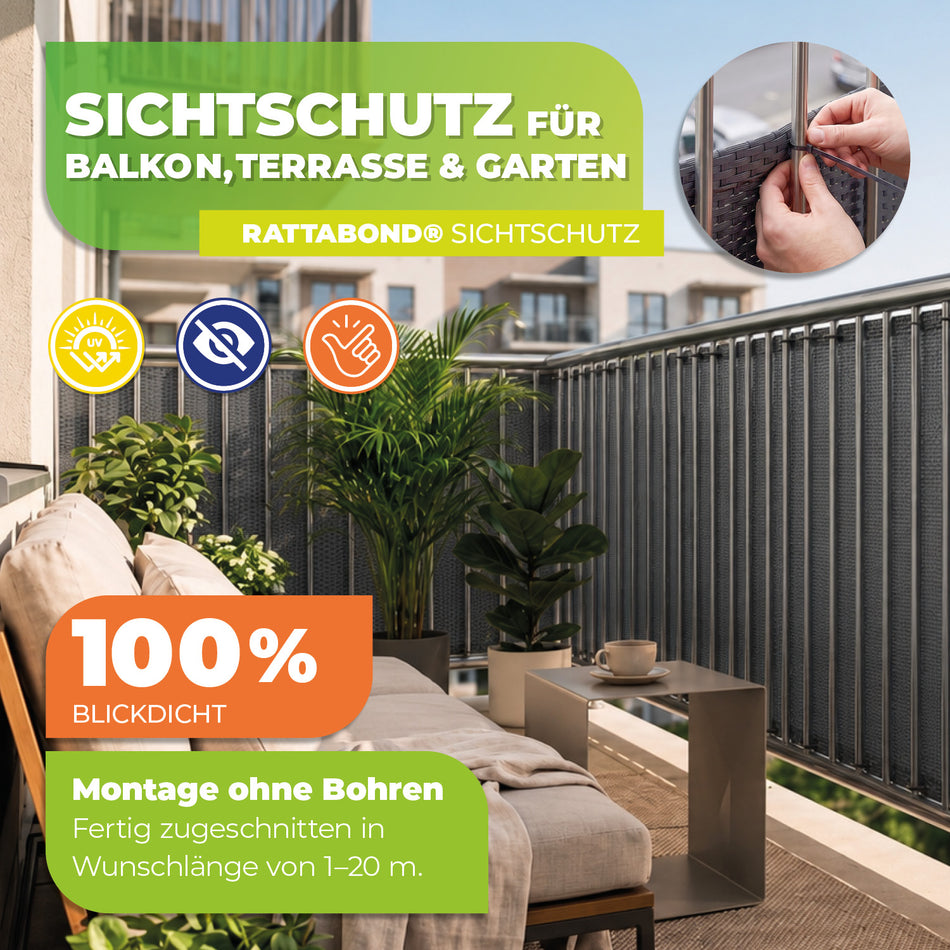 RATTABOND Balkonsichtschutz Anthrazit — Extra langlebig, blickdicht & UV-beständig