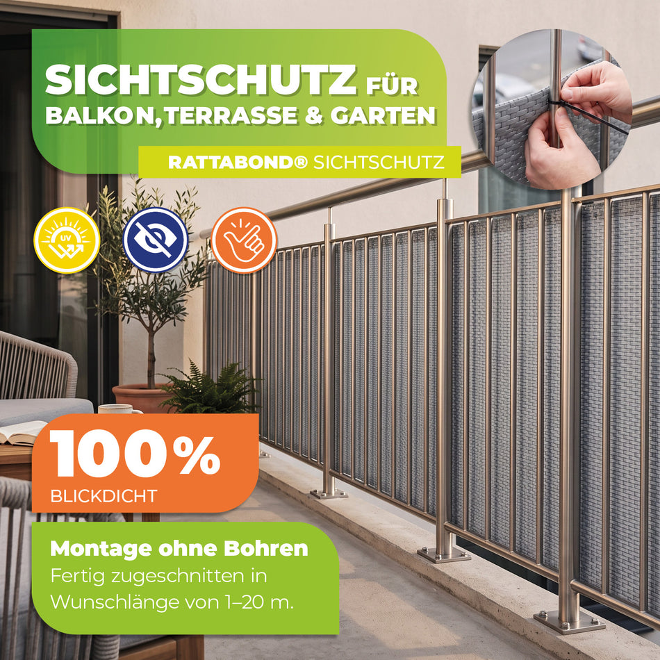RATTABOND Balkonsichtschutz Hellgrau — Extra langlebig, blickdicht & UV-beständig