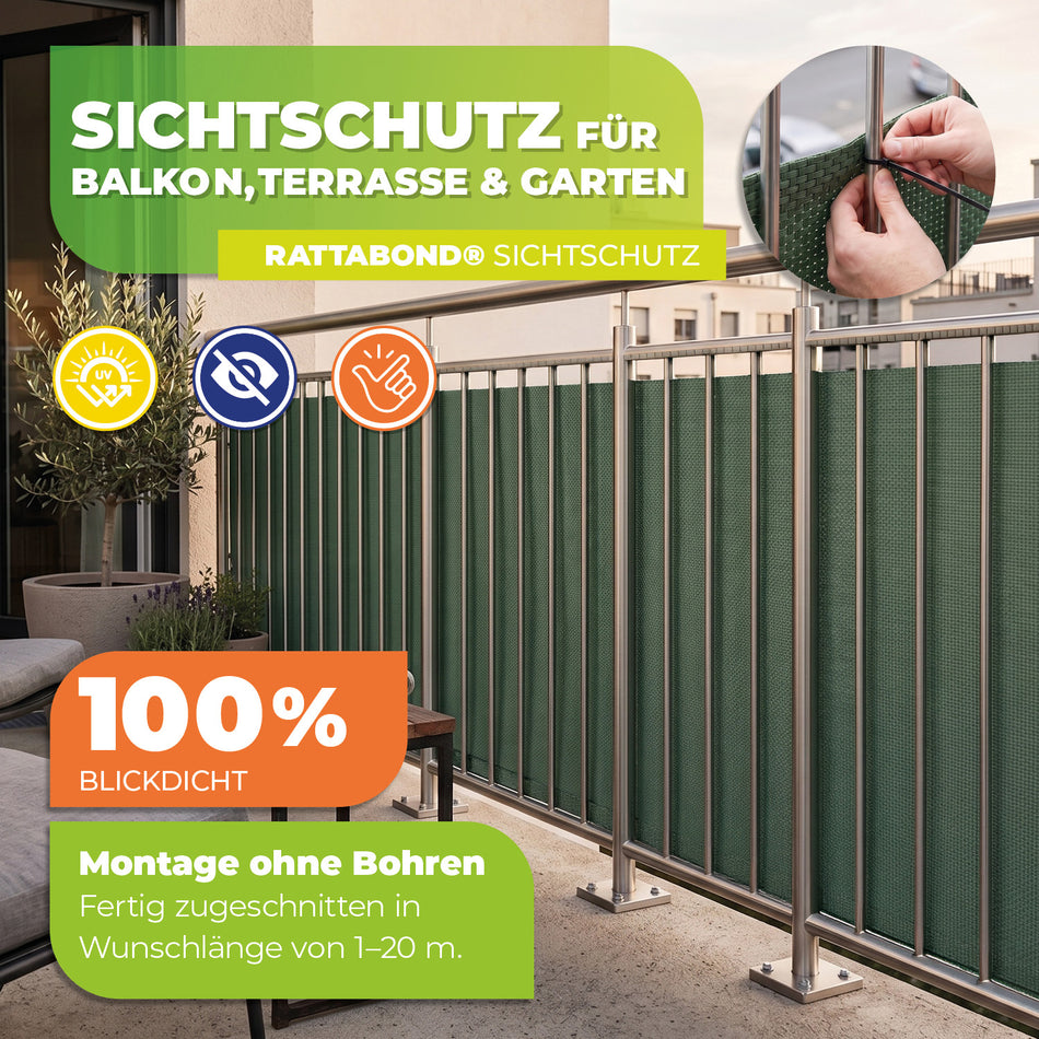 RATTABOND Balkonsichtschutz Grün — Extra langlebig, blickdicht & UV-beständig