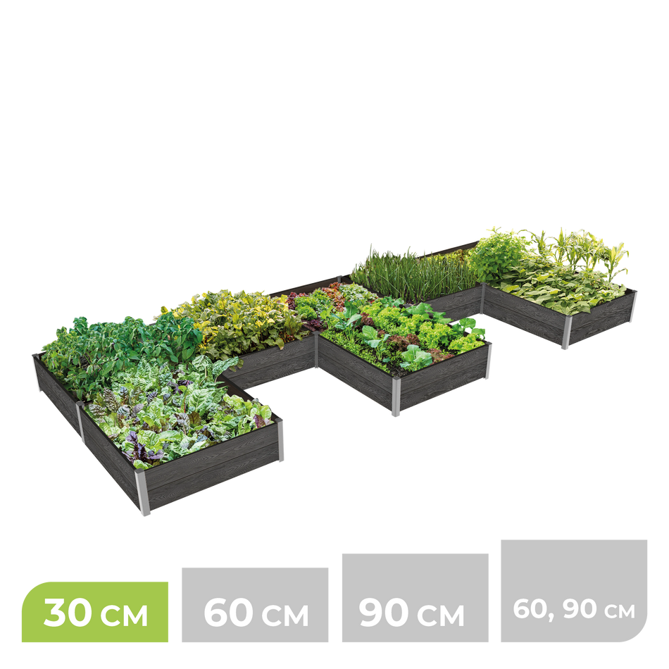8-Modul Hochbeet ErnteMAXX 75 in E-Form aus WPC – in 4 Höhen verfügbar