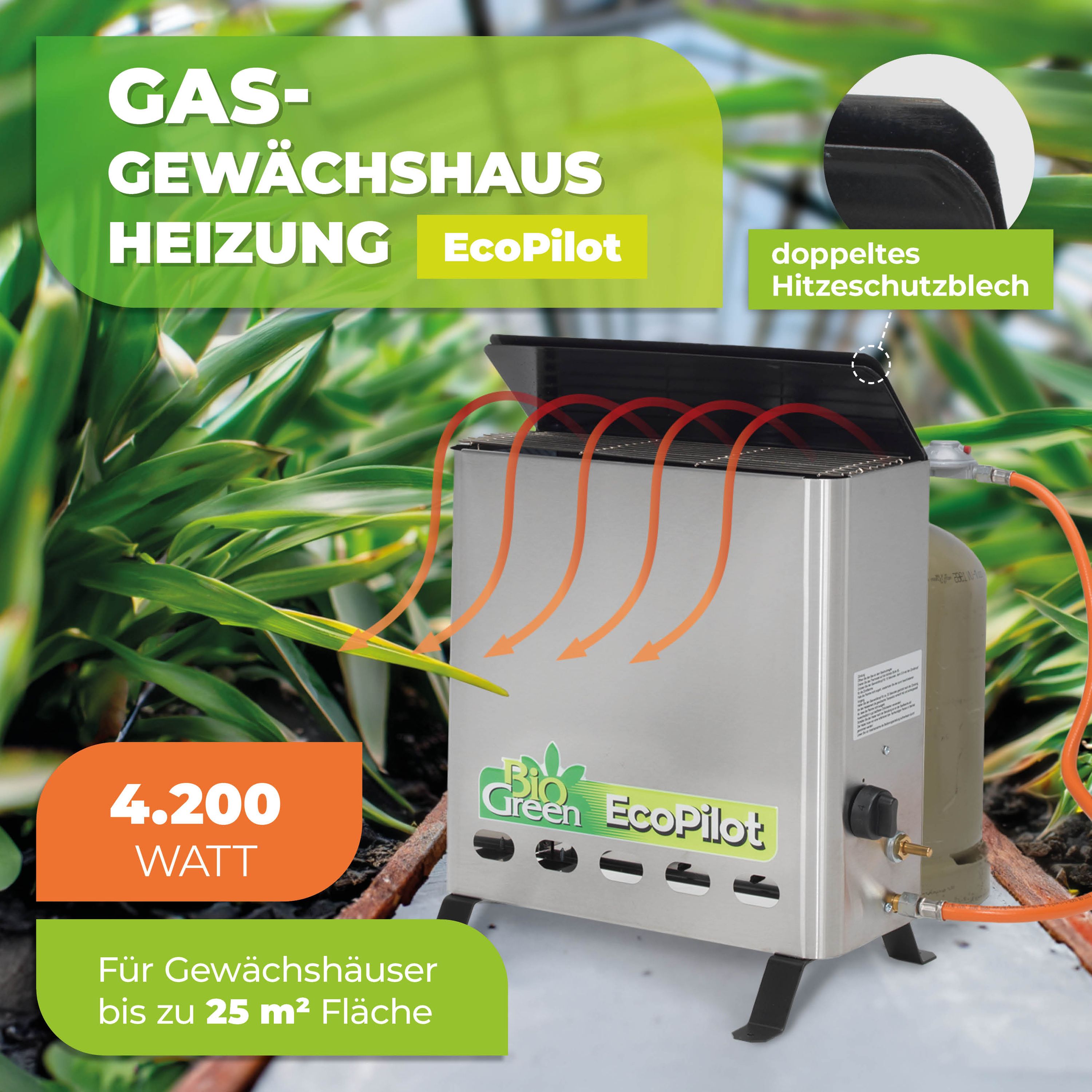 Termostatgesteuerte Gas-Gewächshausheizung EcoPIlot 4200