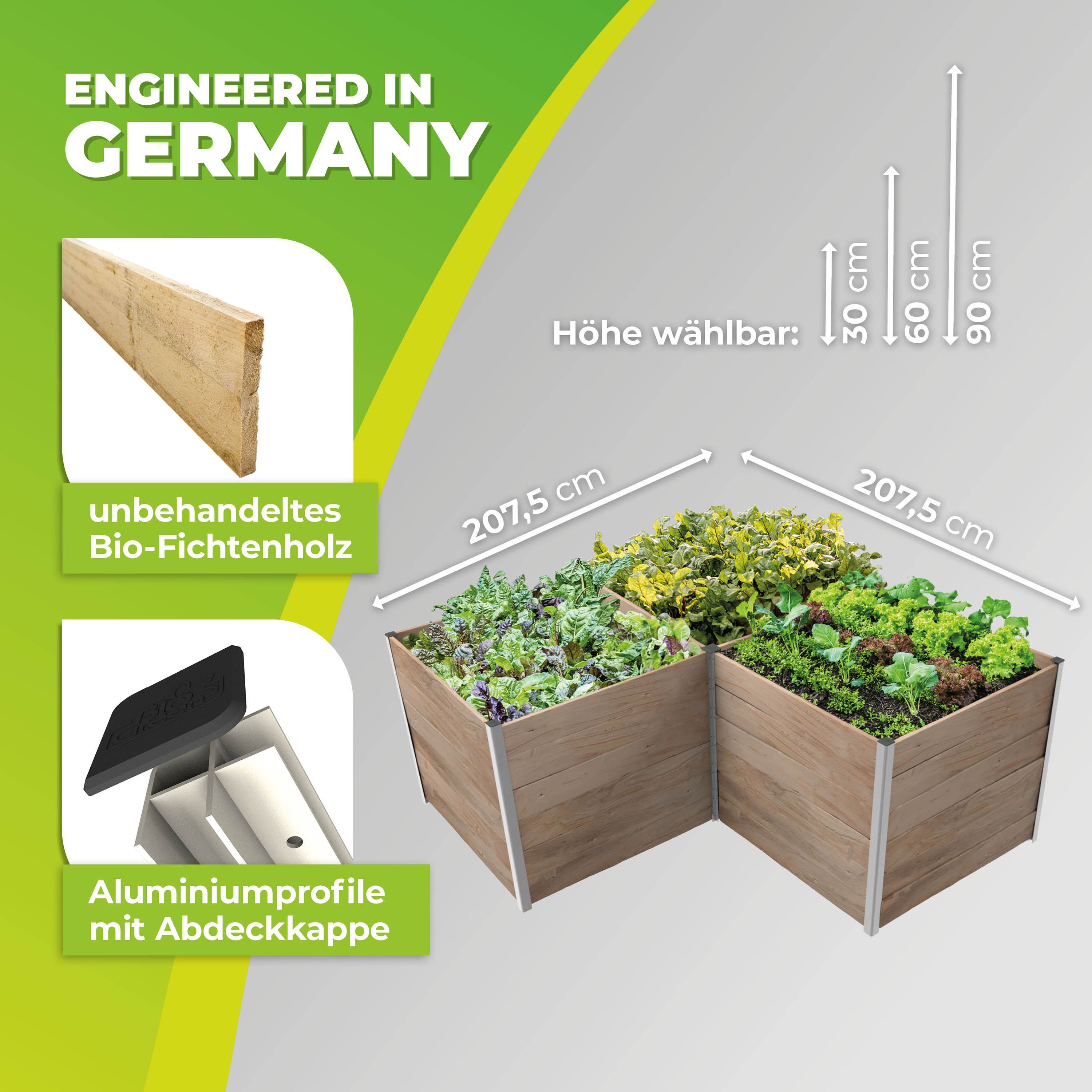 3m² Hochbeet ErnteMAXX für Ecken erhältlich in 3 Höhen erhältlich