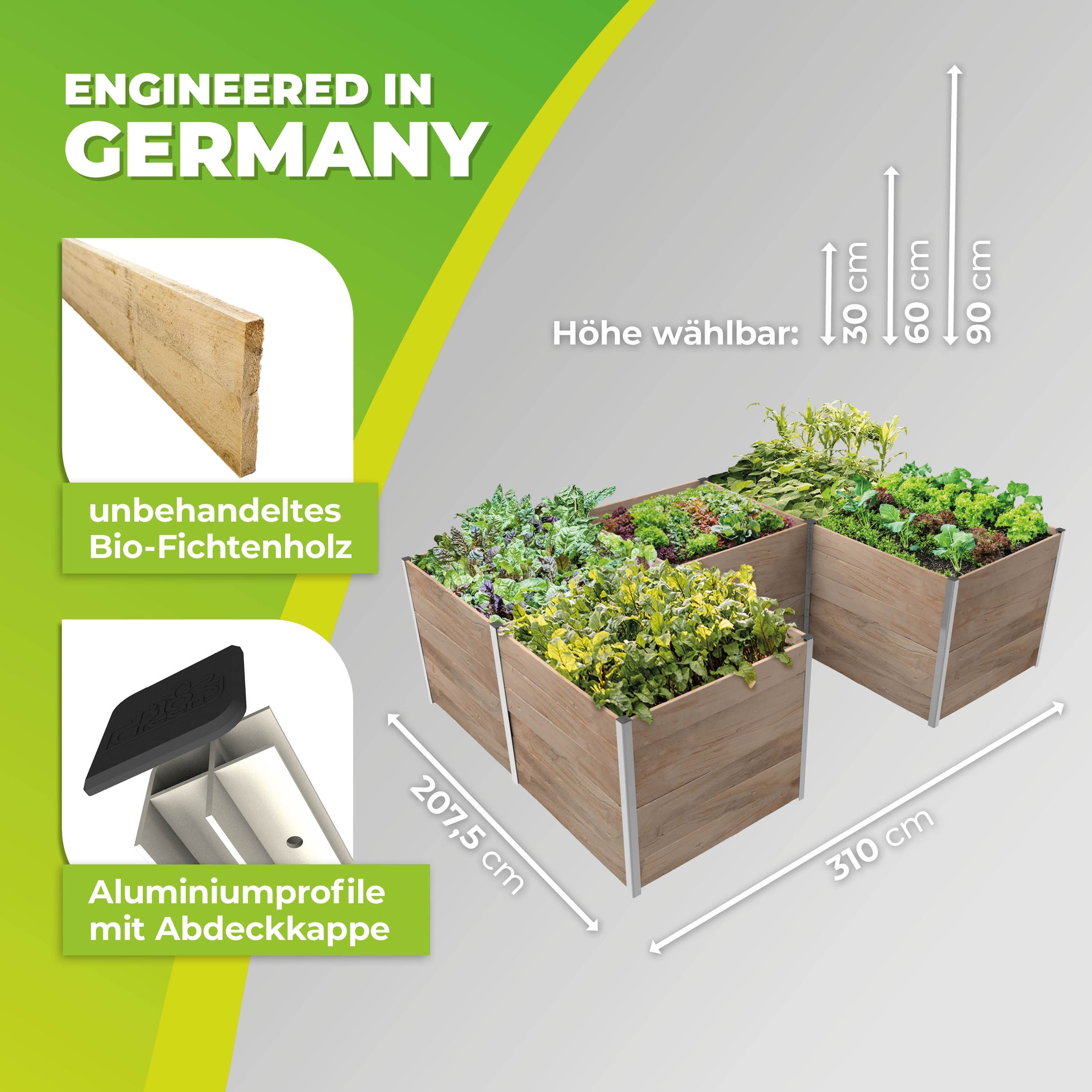5m² Hochbeet ErnteMAXX aus Holz in U-Form in 4 Größen erhältlich