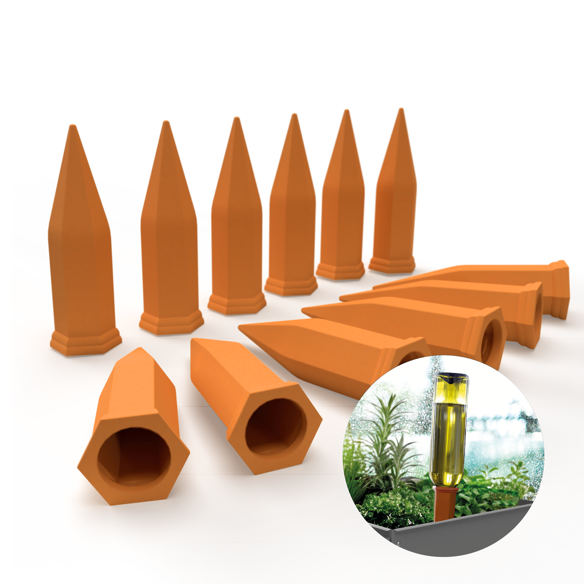 Topfpflanzenbewässerung „Hydro Wine“ 12 Stk. Tonkegel für Wein- & PET-Flaschen