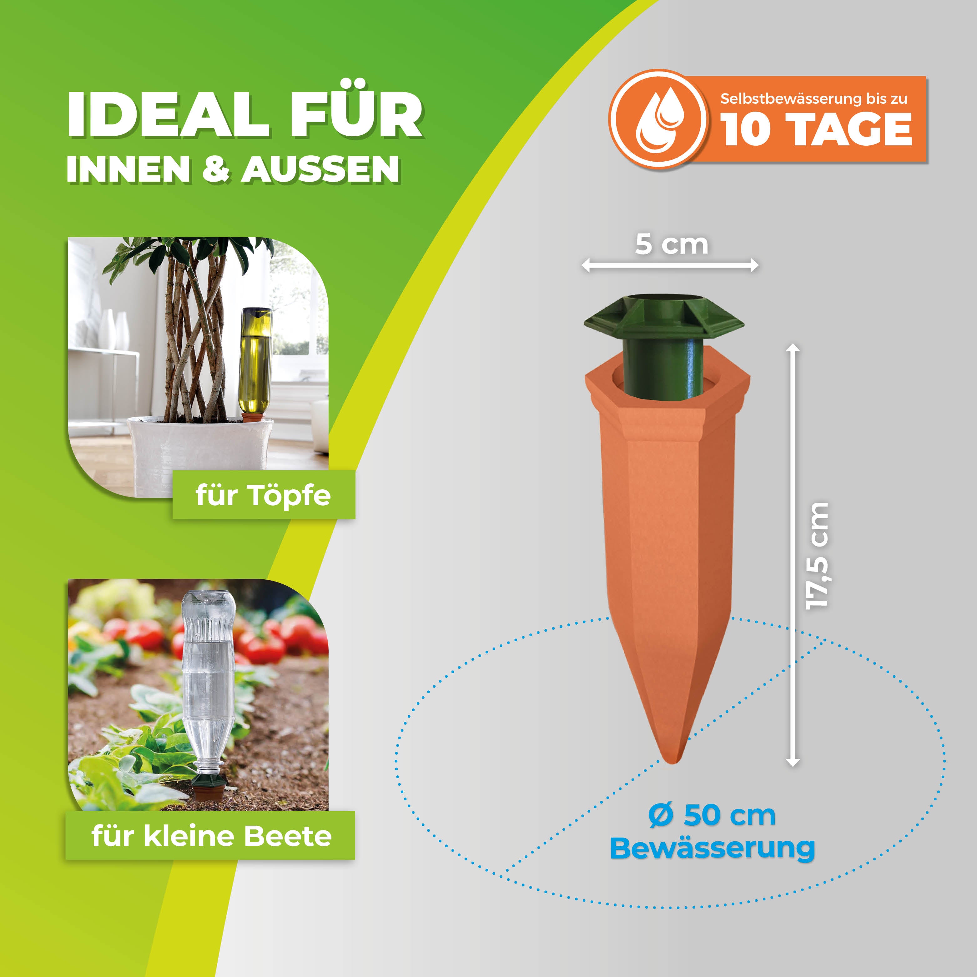 Topfpflanzenbewässerungs-SET „Hydro Wine + Adapter“ 4 Stk. Tonkegel für Wein- & PET-Flaschen