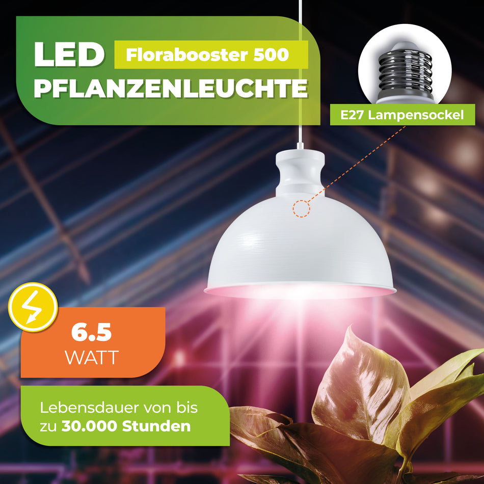 Pflanzenlampe "FLORABOOSTER 500" mit 6,5 Watt und weißem Vollspektrum LED