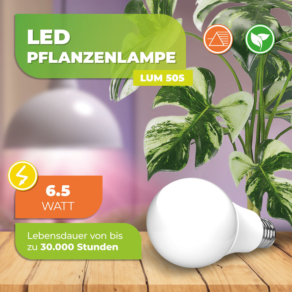 Energiesparende LED Pflanzenlampe "LUM 505" mit 6,5 Watt E27-Fassung