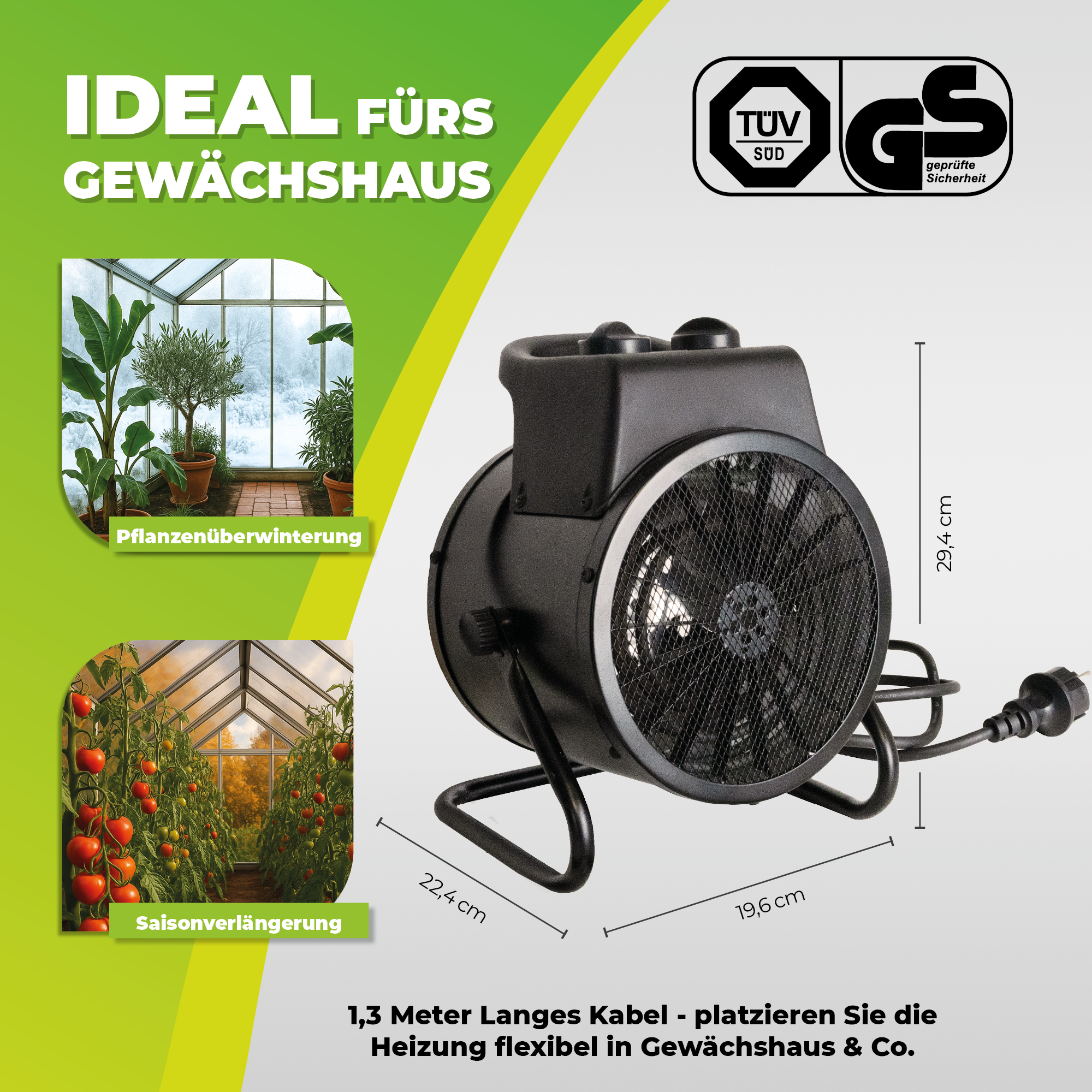 Gewächshausheizung MALTA – mit digitalem Thermostat 2000 W