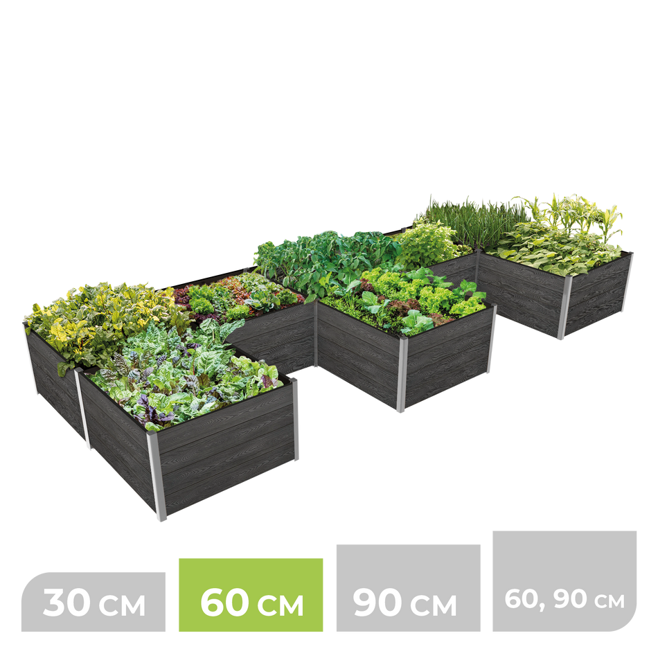 8-Modul Hochbeet ErnteMAXX 75 in E-Form aus WPC – in 4 Höhen verfügbar