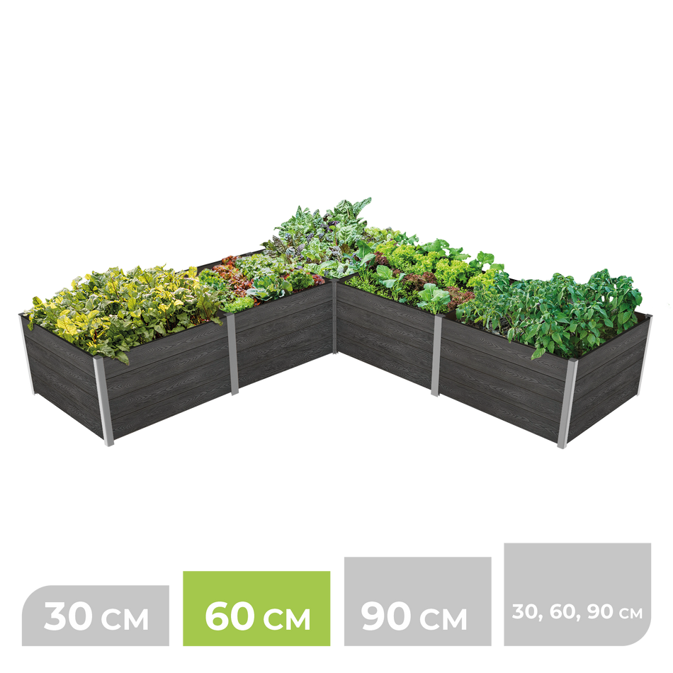 Cassettone da coltivazione 5 moduli ErnteMAXX 75 ad angolo (grande) in WPC – disponibile in 4 altezze