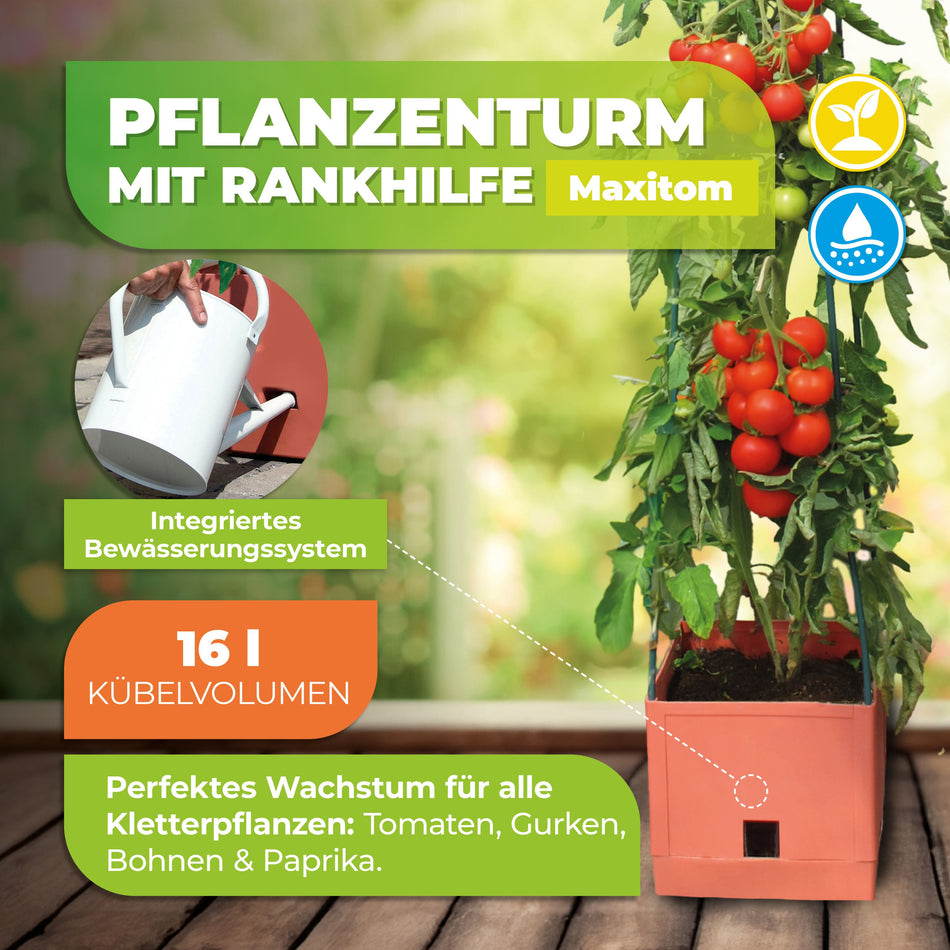 Tomaten Pflanzturm mit Rankhilfe in Terrakotta-Stil "Maxitom" 150 cm