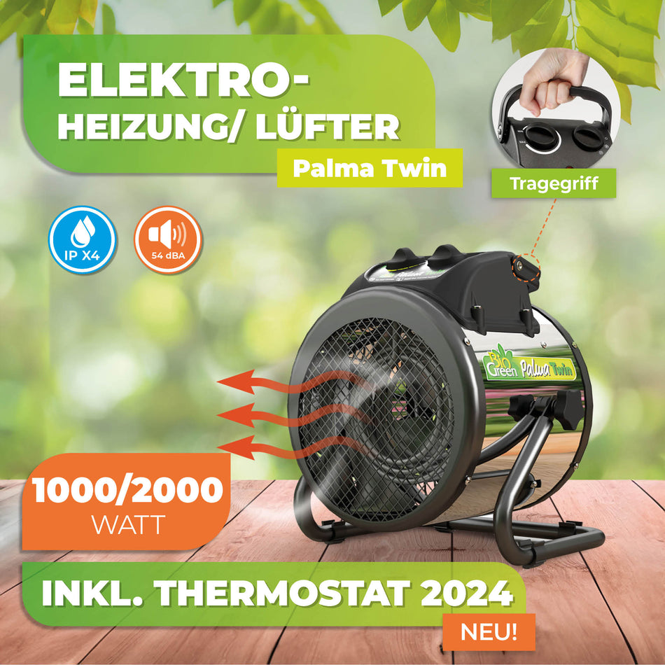 Gewächshausheizung "Palma TWIN" mit manuellem Thermostat 1000 W / 2000 W