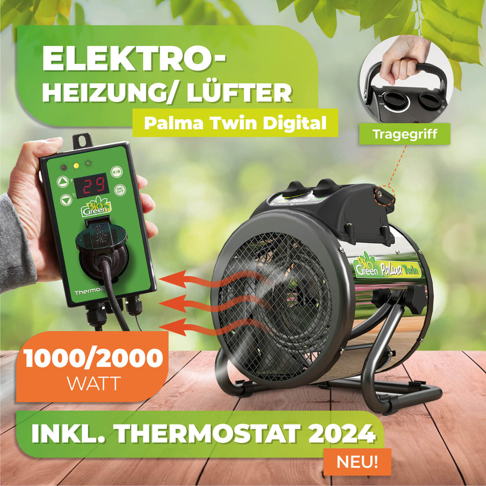 Gewächshausheizung "Palma TWIN" mit digitalem Thermostat 1000 W / 2000 W