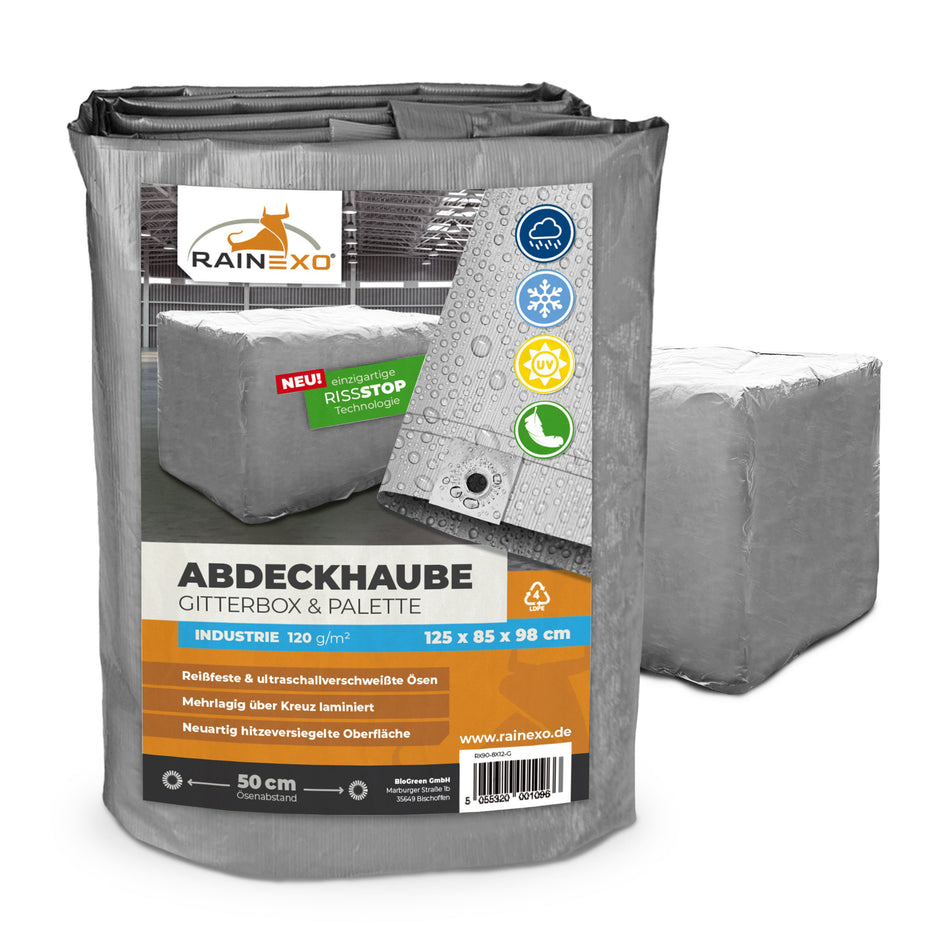 Abdeckhaube für Gitterbox ohne Reißverschluss Silber 120g/m² 125x85x98cm