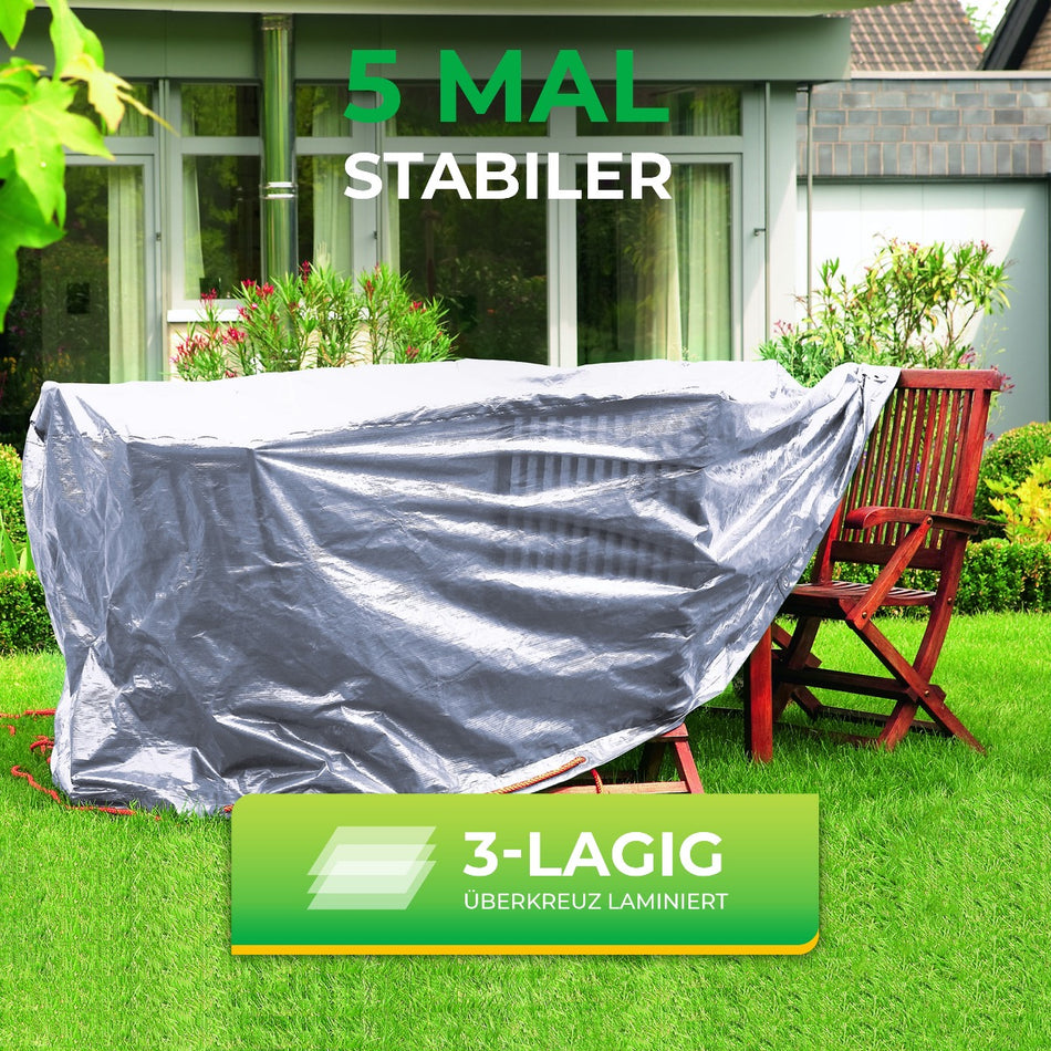 Rainexo Gartentisch-Schutzhülle aus 3-lagiger über Kreuz laminierter Folie - silbergrau - oval