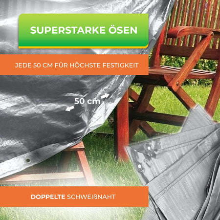 Rainexo Gartentisch-Schutzhülle mit robusten Ösen und doppelter Schweißnaht - silbergrau - oval