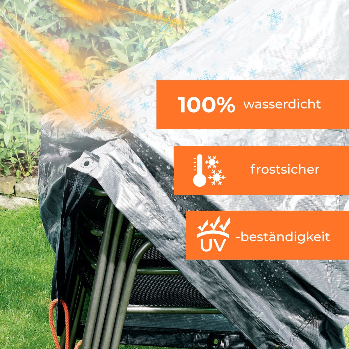 Rainexo Gartentisch-Schutzhülle für runde Tische - 100% wasserdicht, frostsicher und UV-beständig - silbergrau