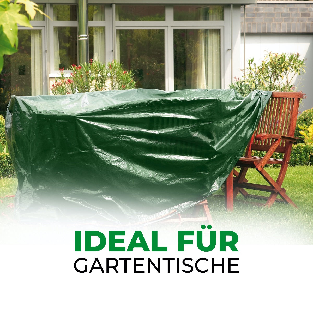 Rainexo Gartentisch-Schutzhülle für runde Tische - grün - Milieubild