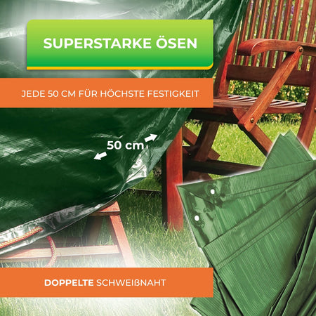 Rainexo Gartentisch-Schutzhülle für runde Tische mit robusten Ösen und doppelter Schweißnaht - grün 