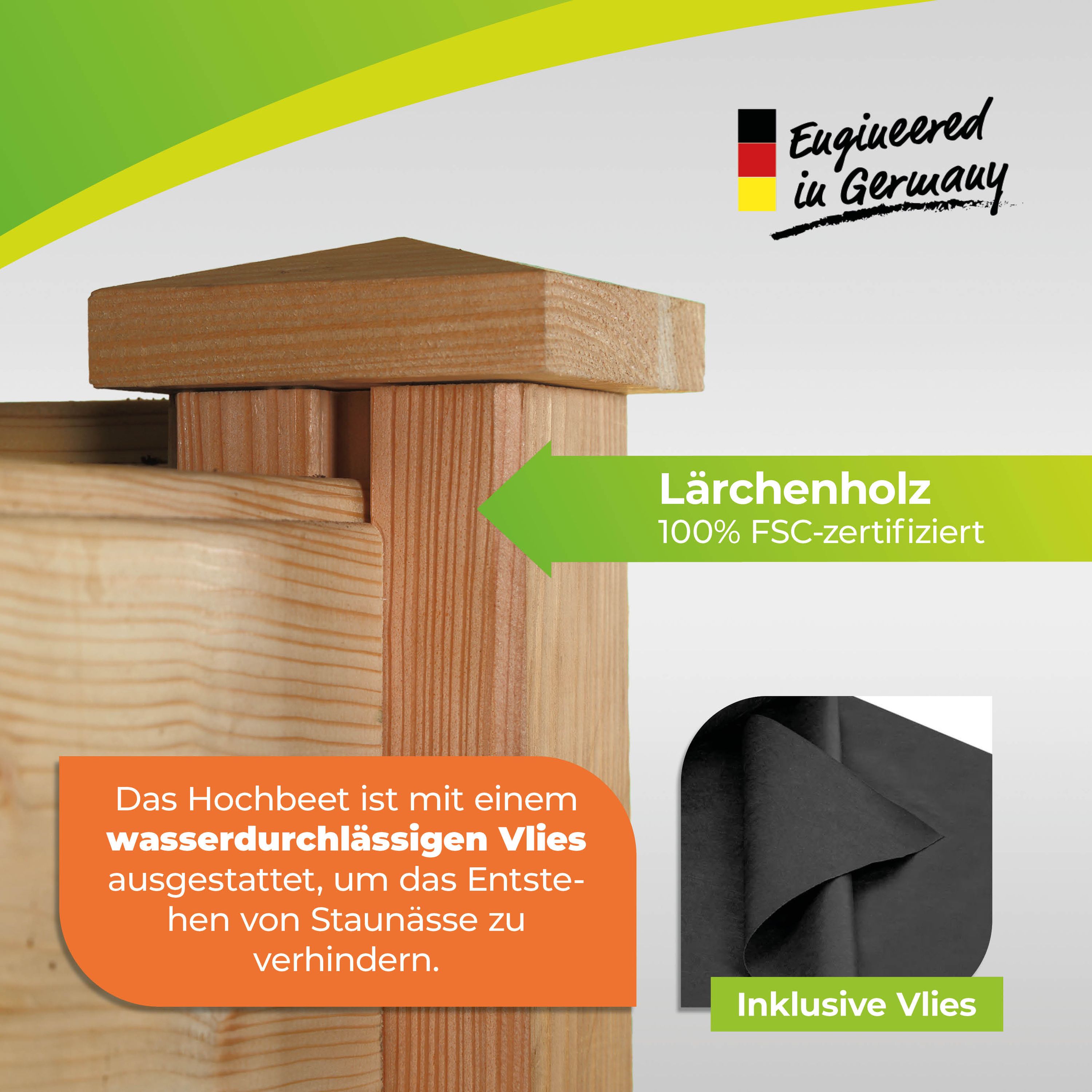 Hochbeet Windsor aus Lärchenholz für Balkon L 100 x B 60 x H 75 cm