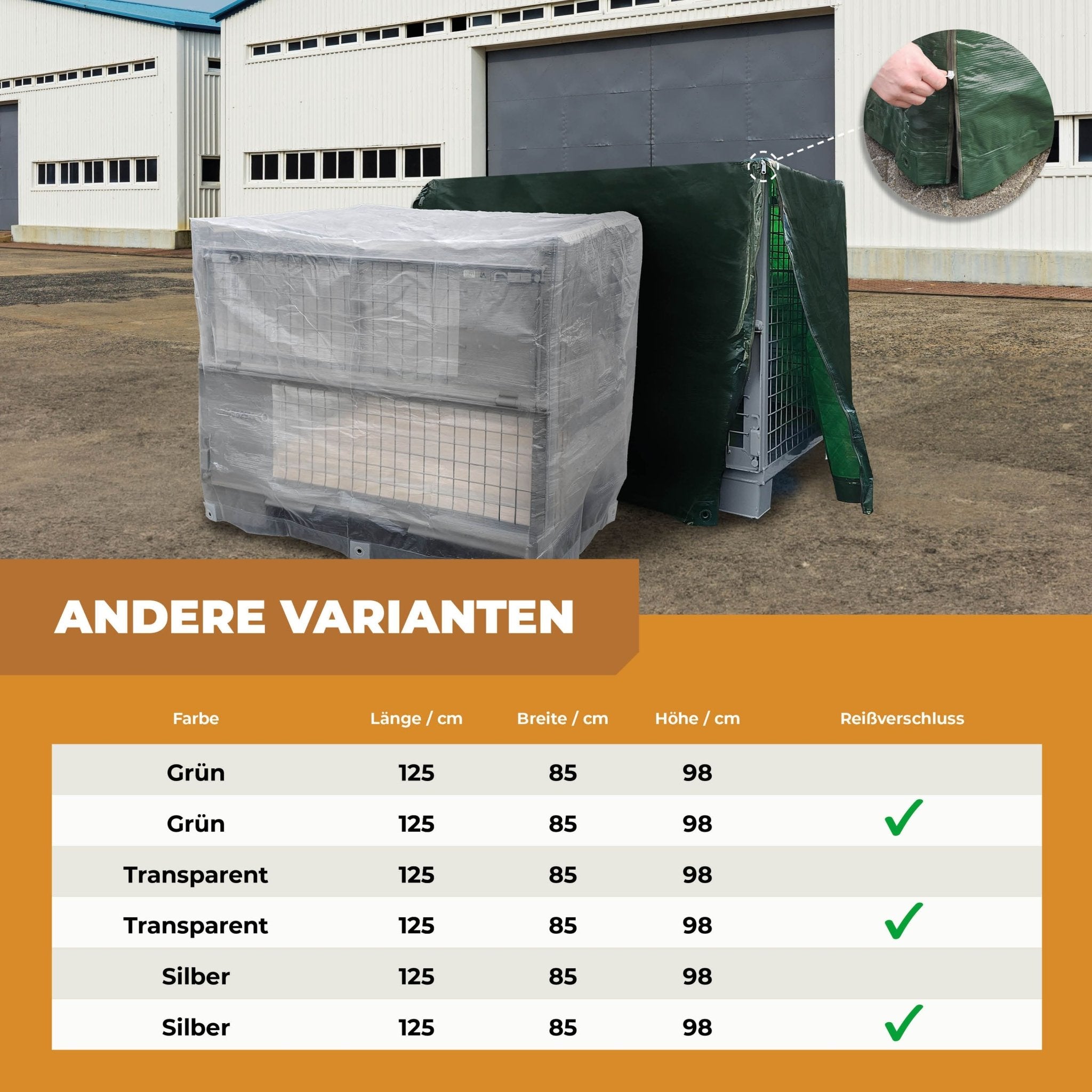 Abdeckhaube für Gitterbox mit Reißverschluss Transparent 120g/m² 125x85x98cm - BioGreen GmbH