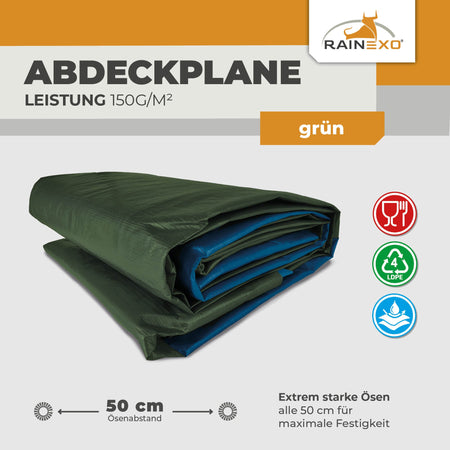 Abdeckplane in Grün/Blau 150g/m² 4x6m "Power" - BioGreen GmbH