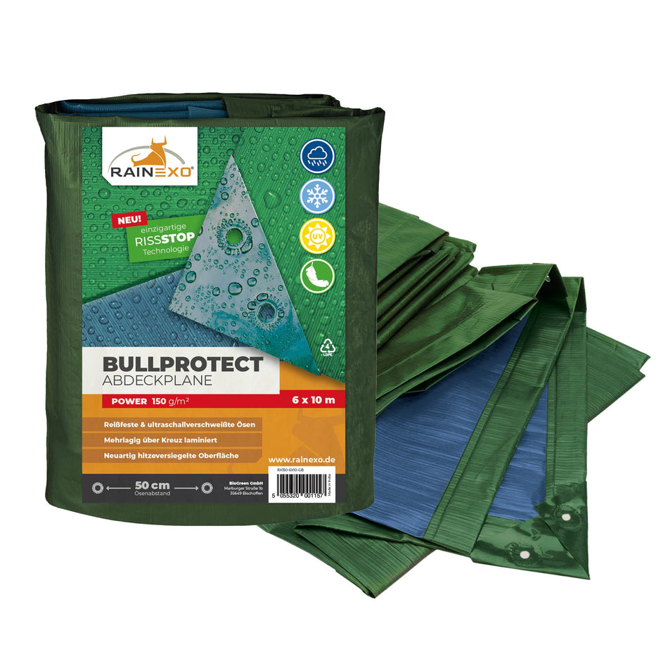 Abdeckplane in Grün/Blau 150g/m² 6x10m "Power" - BioGreen GmbH