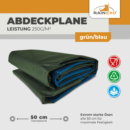 Abdeckplane in Grün/Blau 250g/m² 6x10m "Premium" - BioGreen GmbH